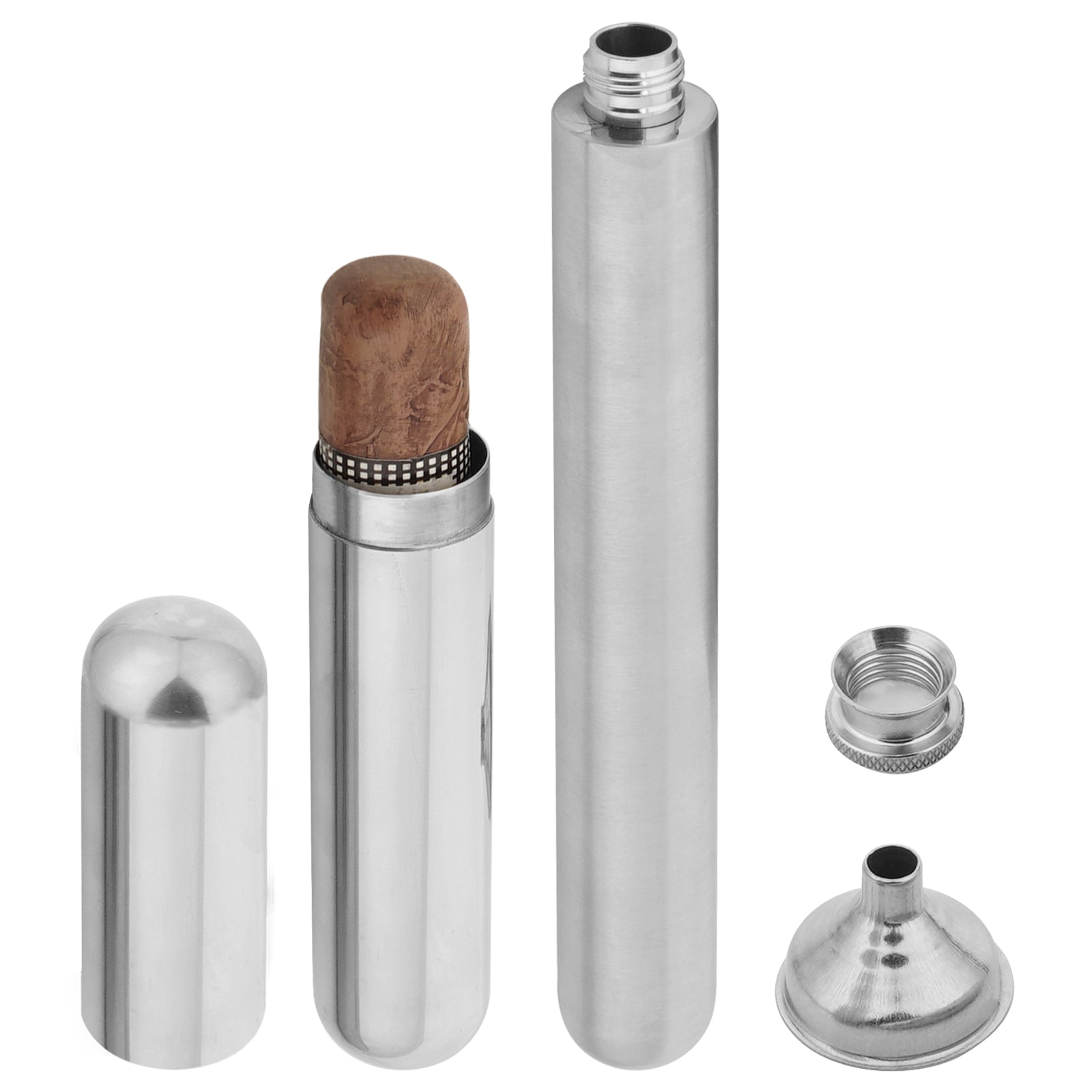 Linkidea Stainless Steel Cigar Holder Tube and Alcohol Flask Combo, Pocket Cigar Holder and 2oz Flask (Silver)