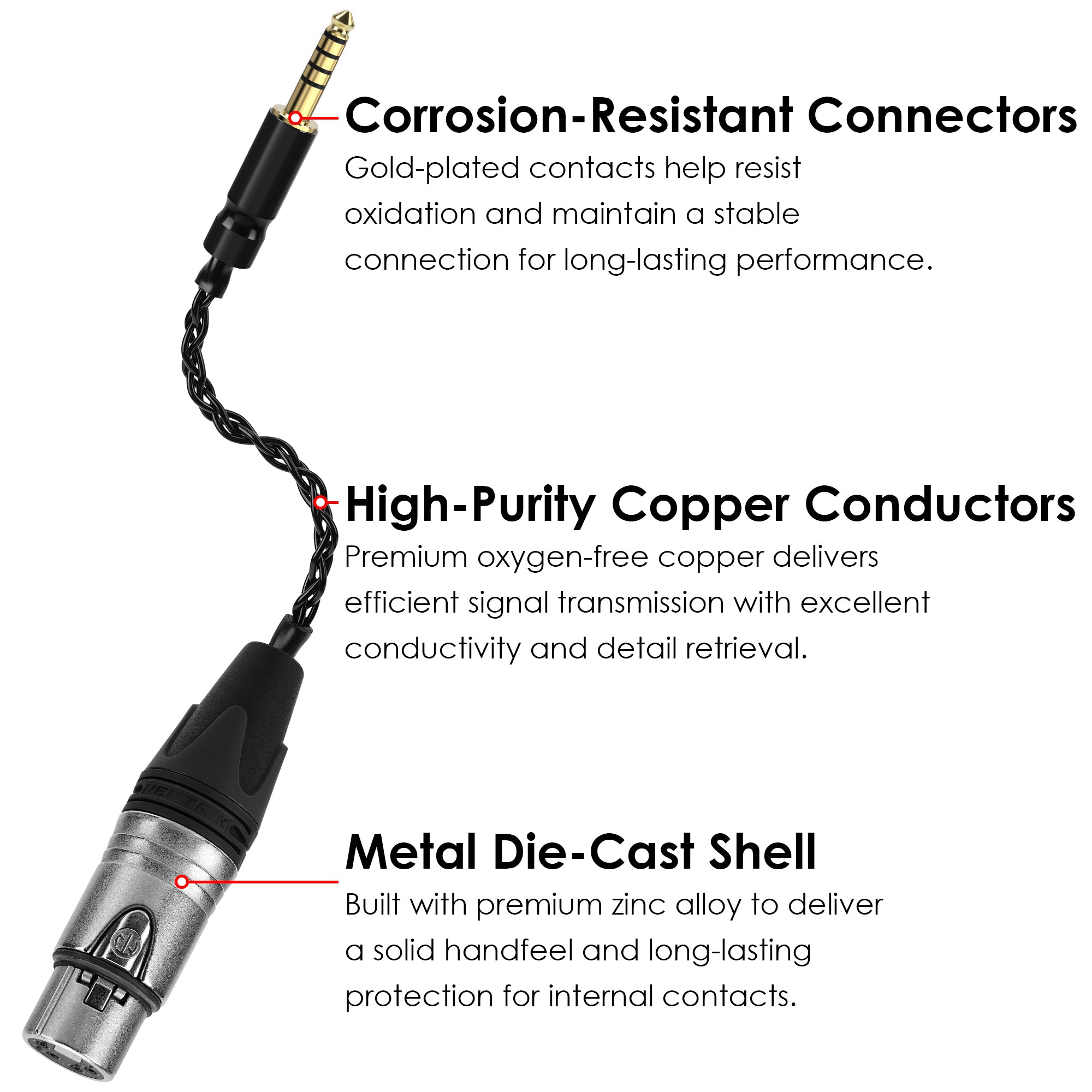 Linkidea 4.4mm Balanced Male to 4-Pin XLR Female Headphone Adapter, Connect 4.4mm Balanced Audio Players, DACs & Amplifiers to 4-Pin XLR Headphone Cables, OCC Silver-Plated Copper