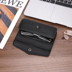 Hard Shell Eyeglasses Case, Black Vegan Leather Portable Eyewear Storage Bag Compatible with Reading Nearsighted Glasses, Can Wear a Belt