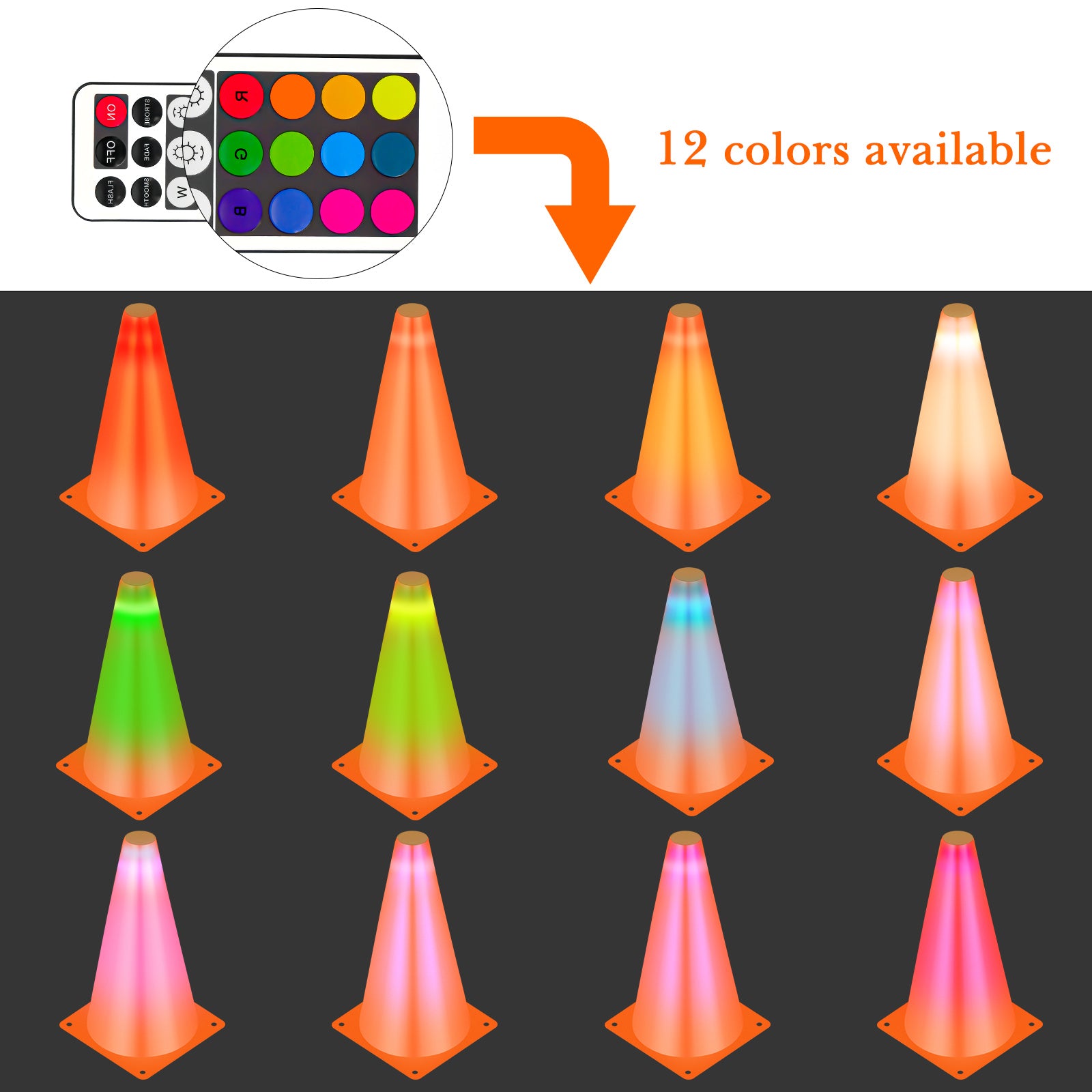 Linkidea LED Light Up Sports Cones (6 Pack) with Remote Control, Soccer Creative Training Equipment for Vision and Agility Drill at Night, Glow Cones with 13 Colors (Light Control Group A)