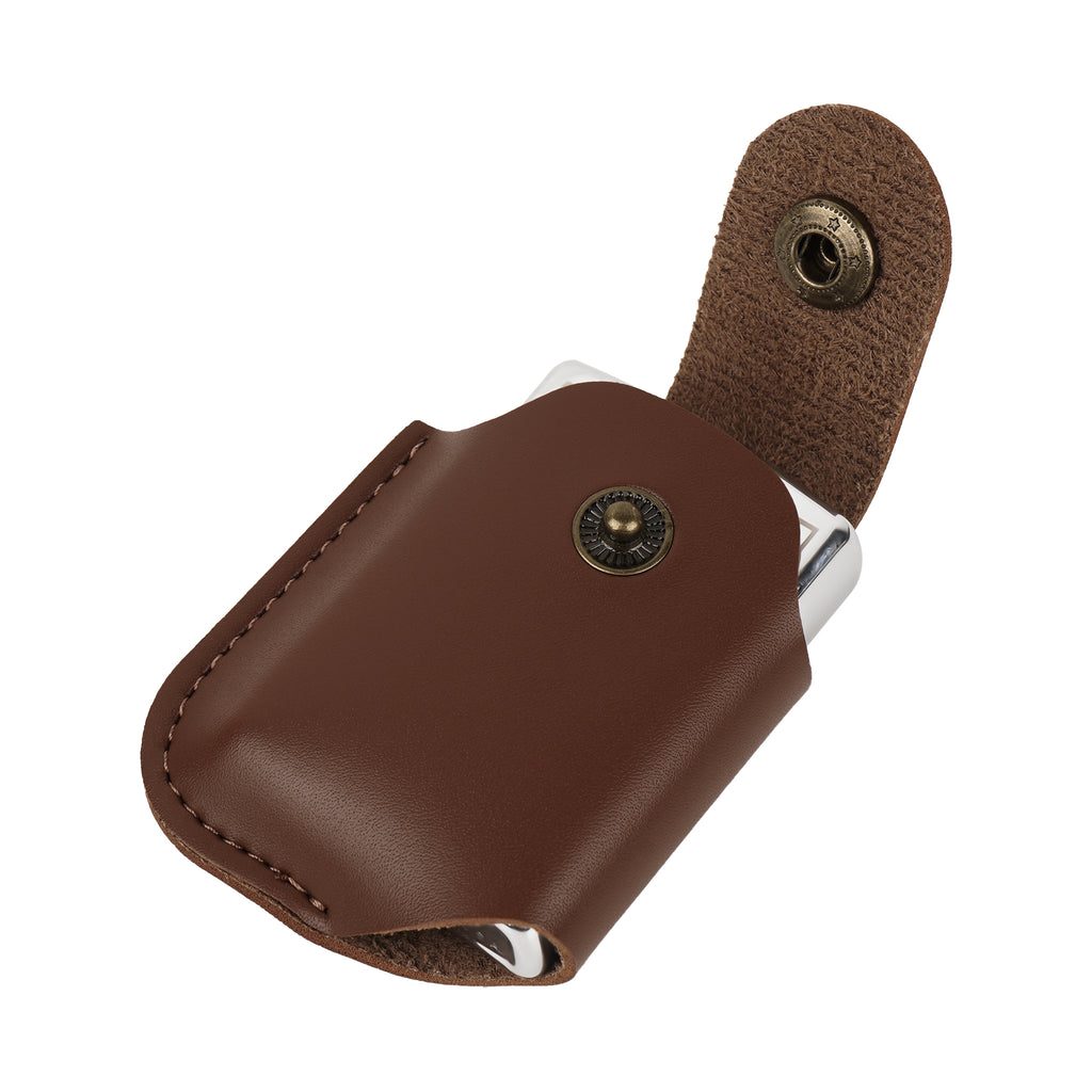 Linkidea 2 Pack Vegan Leather Lighter Sleeve with Snap Lid, Protective Pocket Case Compatible with Zippo Classic Standard Lighters Only, EDC Belt Loop Holder (Brown)