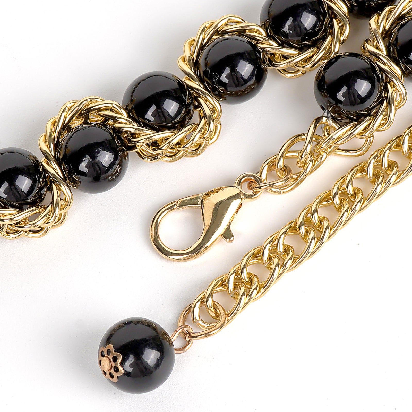 Plus Size Chain Belt for Women, Gold Color and Black Faux Pearl Waist Chains, Extra Long Body Chain, 39-59 Inch Adjustable Chunky Belt Chain