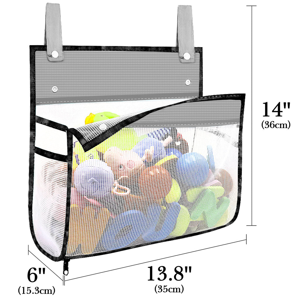 Linkidea 2 Pack Travel Mesh Bathroom Storage Bags, Portable Hanging Organizer Pouches with Suction Cup Hooks, Large Capacity for Toiletries, Bath Accessories, Shower, Camping, RV, Grey