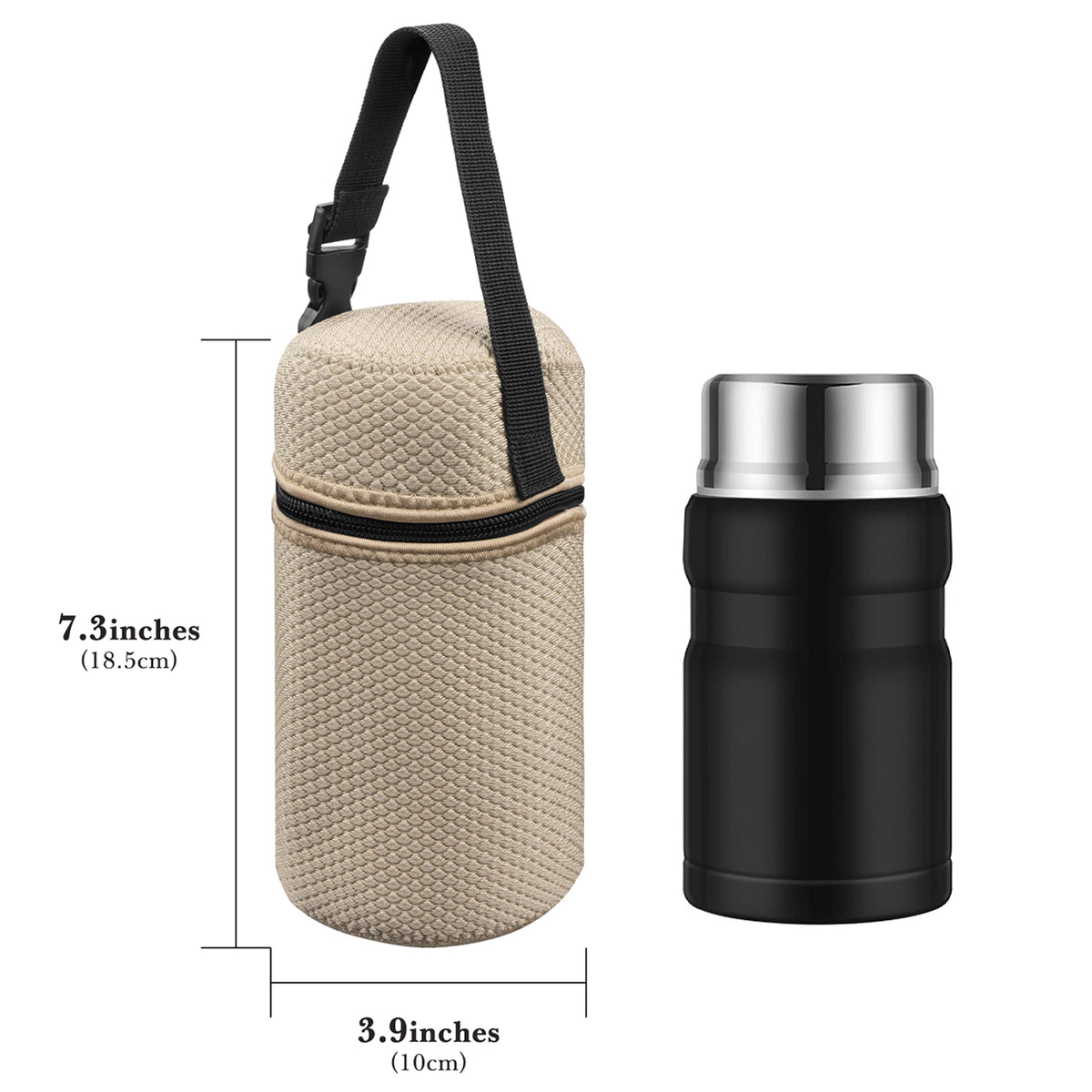Linkidea Thermal Jar Carry Bag, Insulated Lunch Bag with Hand Strap, Suitable for Office Work, Outdoor Picnics, Compatible with 24 oz THERMOS, Serlium, Bidakid, Blockhutte (Beige)