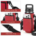 Linkidea Water Bottle Carrier with Strap Compatible with YETI Rambler Bottle 18oz, Yonder Bottle 600ml/20oz, Insulated Waterbottle Sling Bag, Shoulder Strap with Phone Pocket (Red)