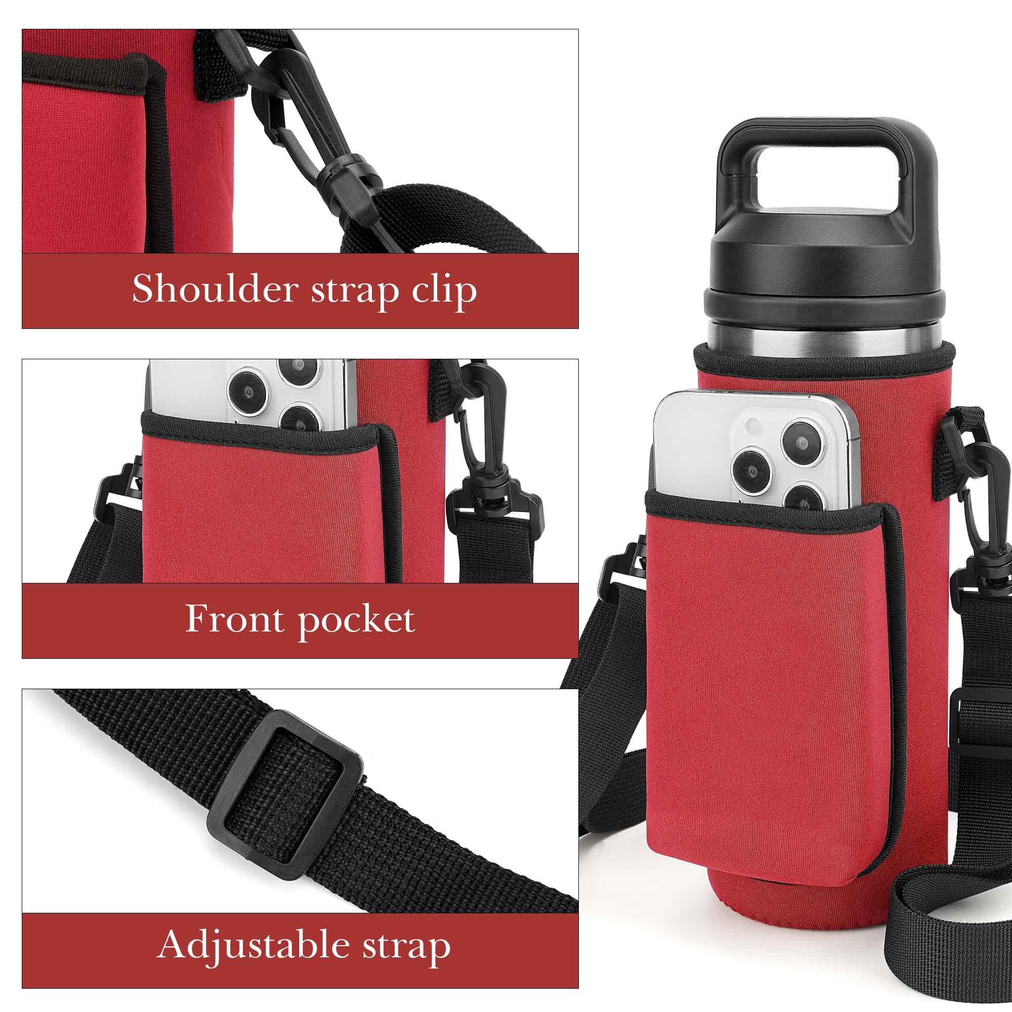Linkidea Water Bottle Carrier with Strap Compatible with YETI Rambler Bottle 18oz, Yonder Bottle 600ml/20oz, Insulated Waterbottle Sling Bag, Shoulder Strap with Phone Pocket (Red)