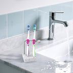 Linkidea Countertop Toothbrush Stand Minimalist for Bathroom, Resin Vanity 2 Slots Organizer Compatible with Oral-B CrossAction, Colgate Extra Clean, Reach Essentials Toothbrush