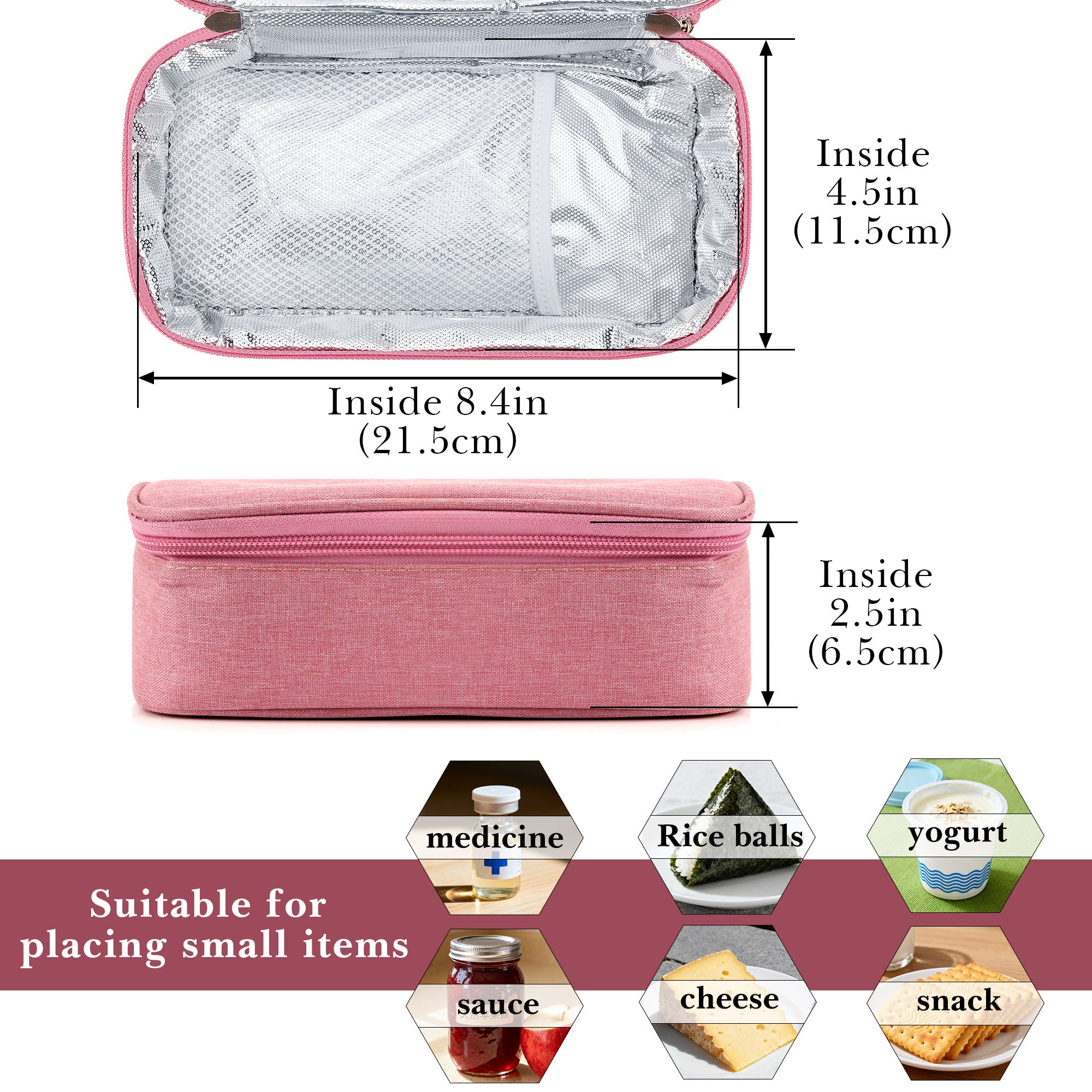 Linkidea Travel Snack Bags, Thermal Insulated Container for Fruit, Lightweight Leakproof Outdoor Food Cooler Bag, Portable Storage Accessories Fits Picnic (Pink)