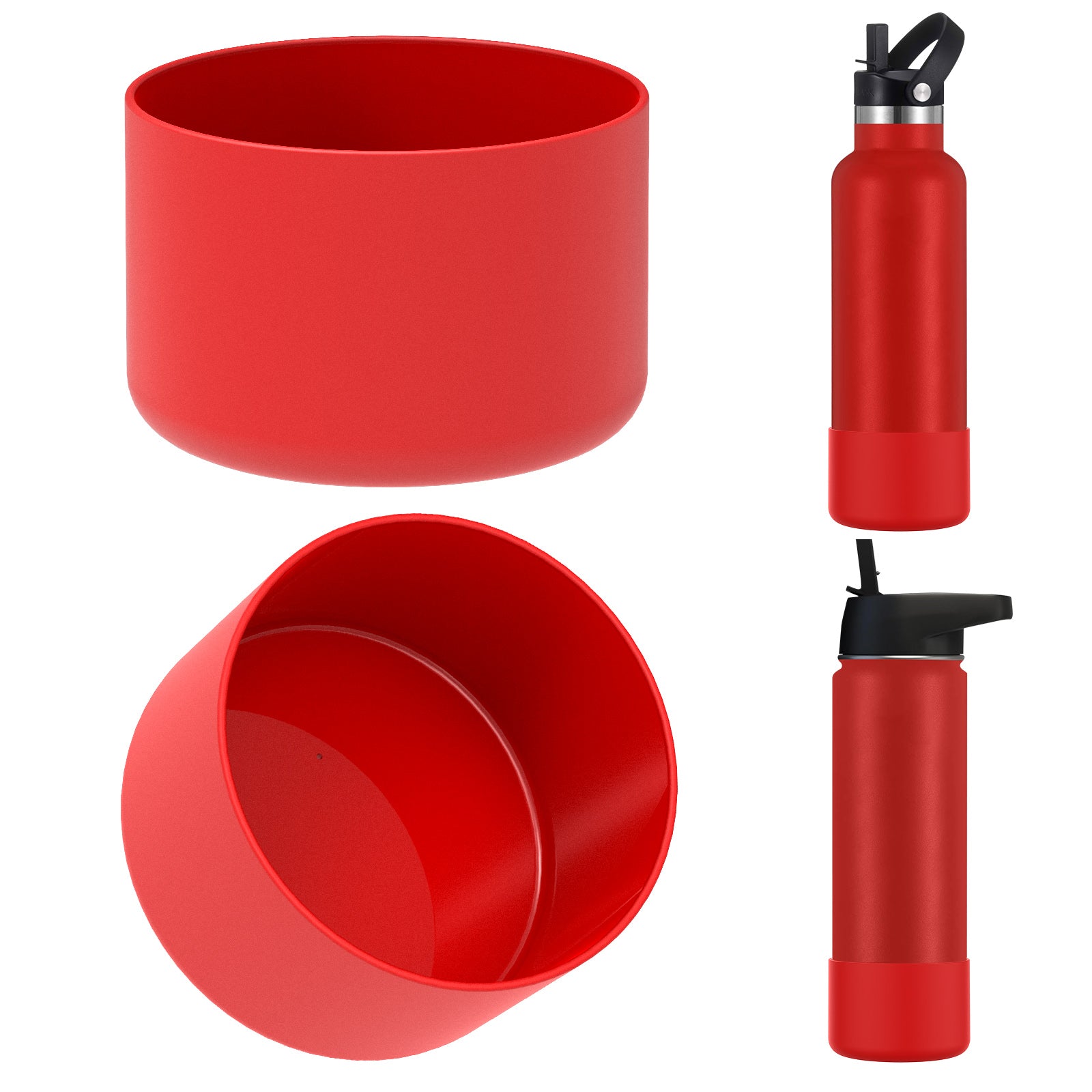 Linkidea 2 Pack Water Bottle Boot Compatible with IRON °FLASK Wide/Narrow Mouth 12oz/14oz/16oz/18oz/20oz/22oz/24oz, Silicone Bottle Bottom Sleeve Cover Bumper Protector (Red)
