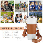 Linkidea Vegan Leather Tumbler Carrier With Strap Compatible with IRON FLASK Classic 24oz, Simple Modern Tumbler, Cup Sling Bag Holder, Shoulder Strap, Light Brown