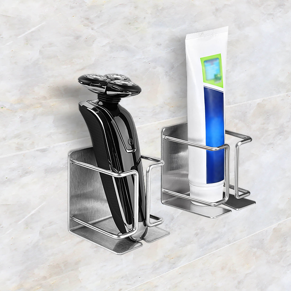 Linkidea Electric Razor Holder Wall Mount, Self Adhesive No Drill Stainless Steel Shaver Hanger, Space Saving Bathroom Organizer, Compatible with Philips Norelco 2400 Series Shavers (Silver)
