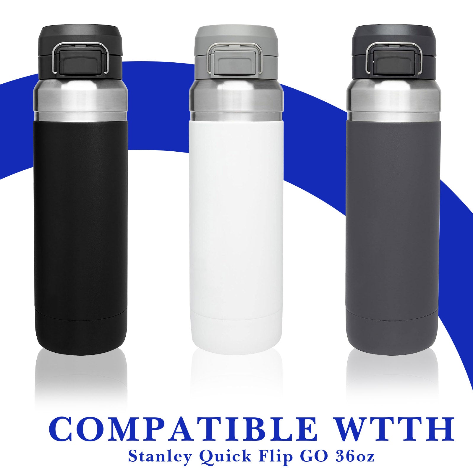 Linkidea 2 Pack Water Bottle Boot Compatible with Stanley Quick Flip GO 36oz, Silicone Waterbottle Bottom Bumper Protector (Navy Blue)
