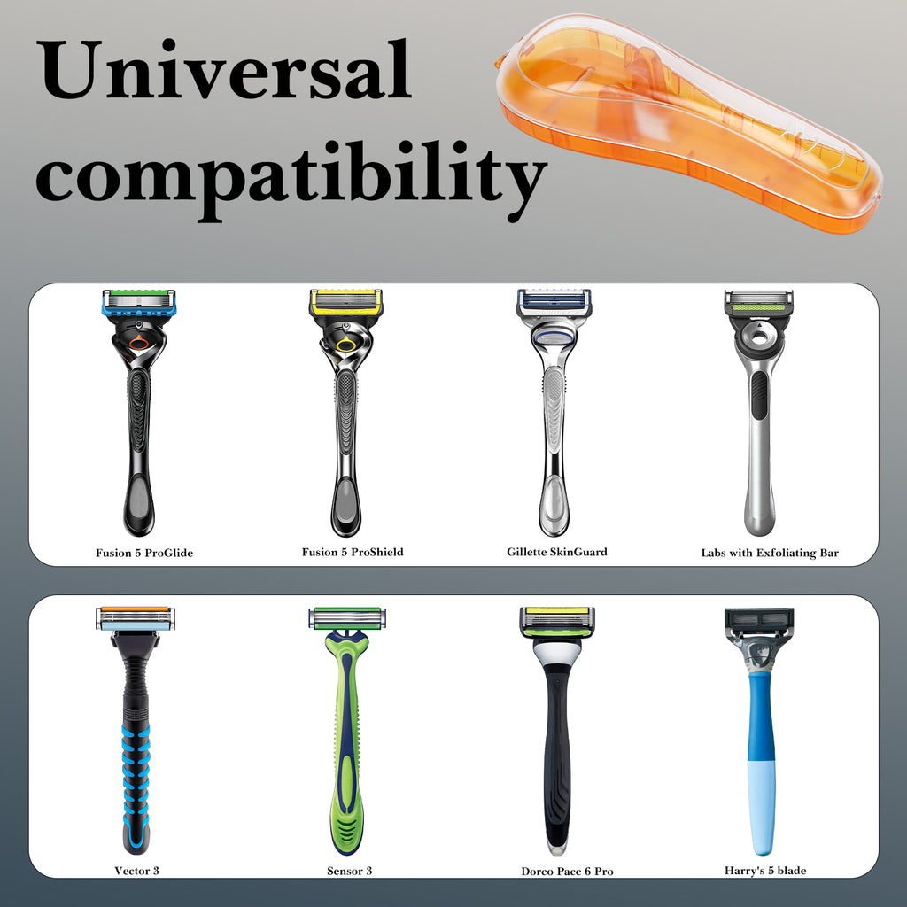 Linkidea 2 Pack Portable Travel Razor Case, Plastic Shaving Protective Cover, Compatible with Gillette Fusion5, ProGlide Cartridge Shavers (Orange / Case Only)