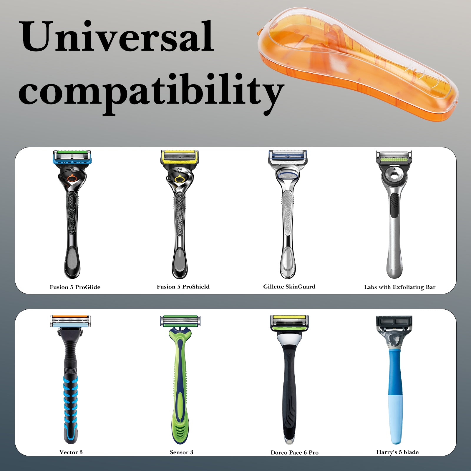 Linkidea 2 Pack Portable Travel Razor Case, Plastic Shaving Protective Cover, Compatible with Gillette Fusion5, ProGlide Cartridge Shavers (Orange / Case Only)
