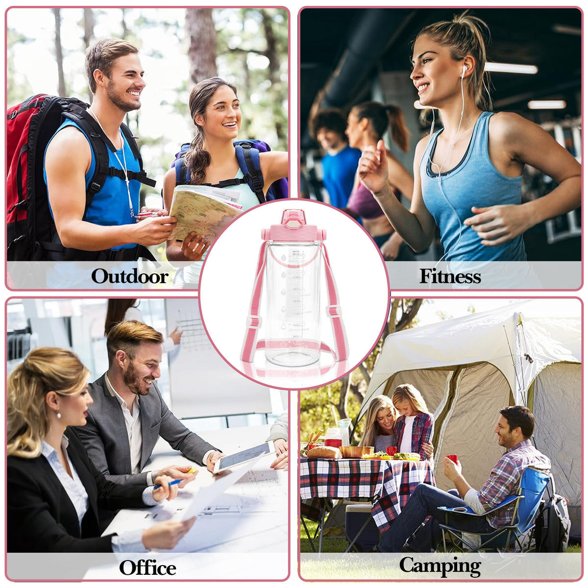 Linkidea 55oz Tritan Water Bottle with Strap & Handle, Reusable Sports Waterbottle with Time Marker, Portable Large Waterbottle for Gym Fitness Outdoor