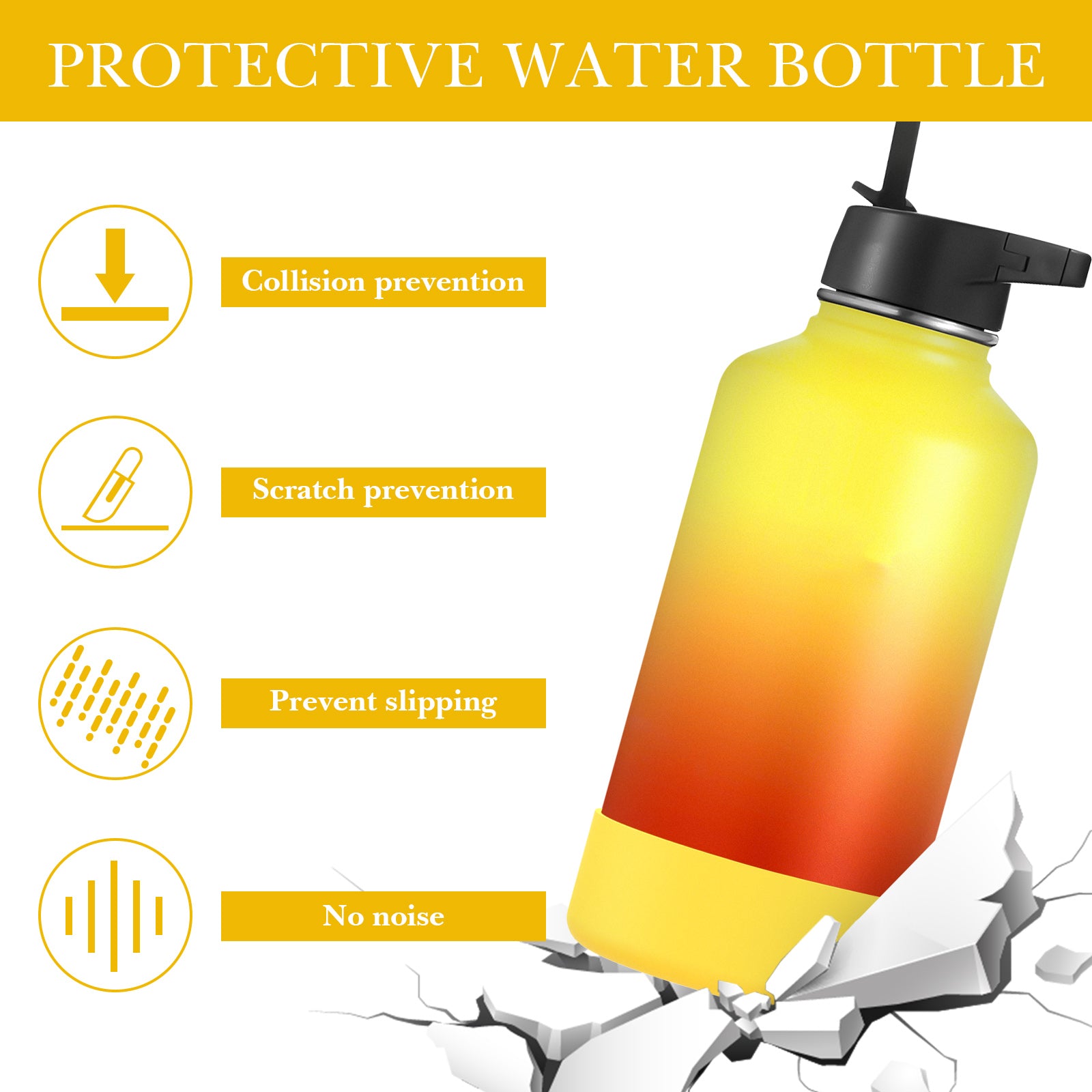 Linkidea Water Bottle Boot Compatible with IRON °FLASK Wide Mouth 64oz Waterbottles, Silicone Bottle Bottom Sleeve Cover Protector, Water Bottle Bumper (Yellow)
