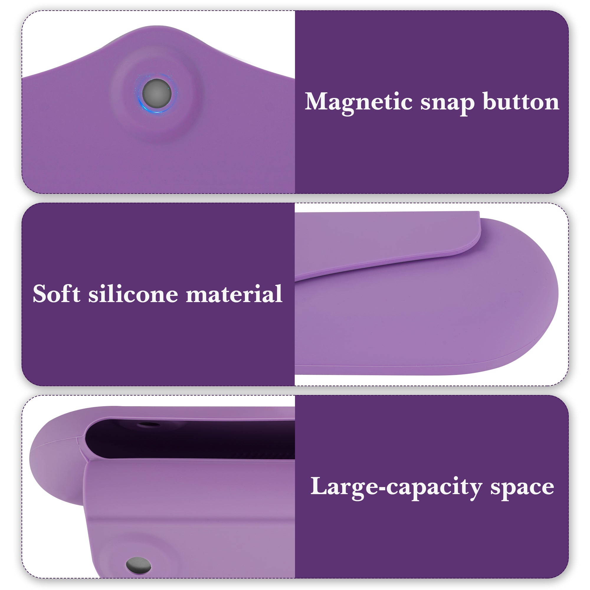 Linkidea Manual Toothbrush Toothpaste Travel Case, Silicone Brush Bag with Magnetic Snap, Protective Storage Compatible with Colgate ExtraClean, Oral-B CrossAction (Purple)