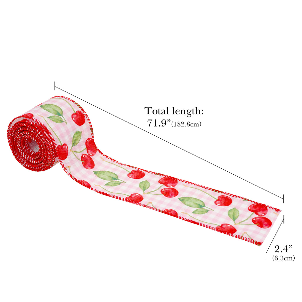 Linkidea Cherry Plaid Ribbon for Crafts, 2 Rolls Decorative Wired Edge Ribbon for Bows, Wreaths, Gift Wrapping, DIY Decoration (Red, 2.4 Inch x 10 Yards Each)