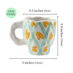 Linkidea Ceramic Coffee Mug, 12oz/350ml Hand-Painted Irregular Coffee Cup, Novelty Teacups with Handles for Beer, Latte, Hot Cocoa, Microwave and Dishwasher Safe (Green Heart Stripes)