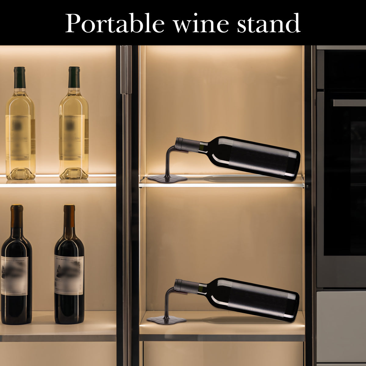 Linkidea 2 Pack Plastic Countertop Wine Rack, Tabletop Wine Bottle Holder Stand for Bar, Kitchen, Dining Room, Home, or Office, Modern Decorative Wine Storage Organizer (Yellow/Black)