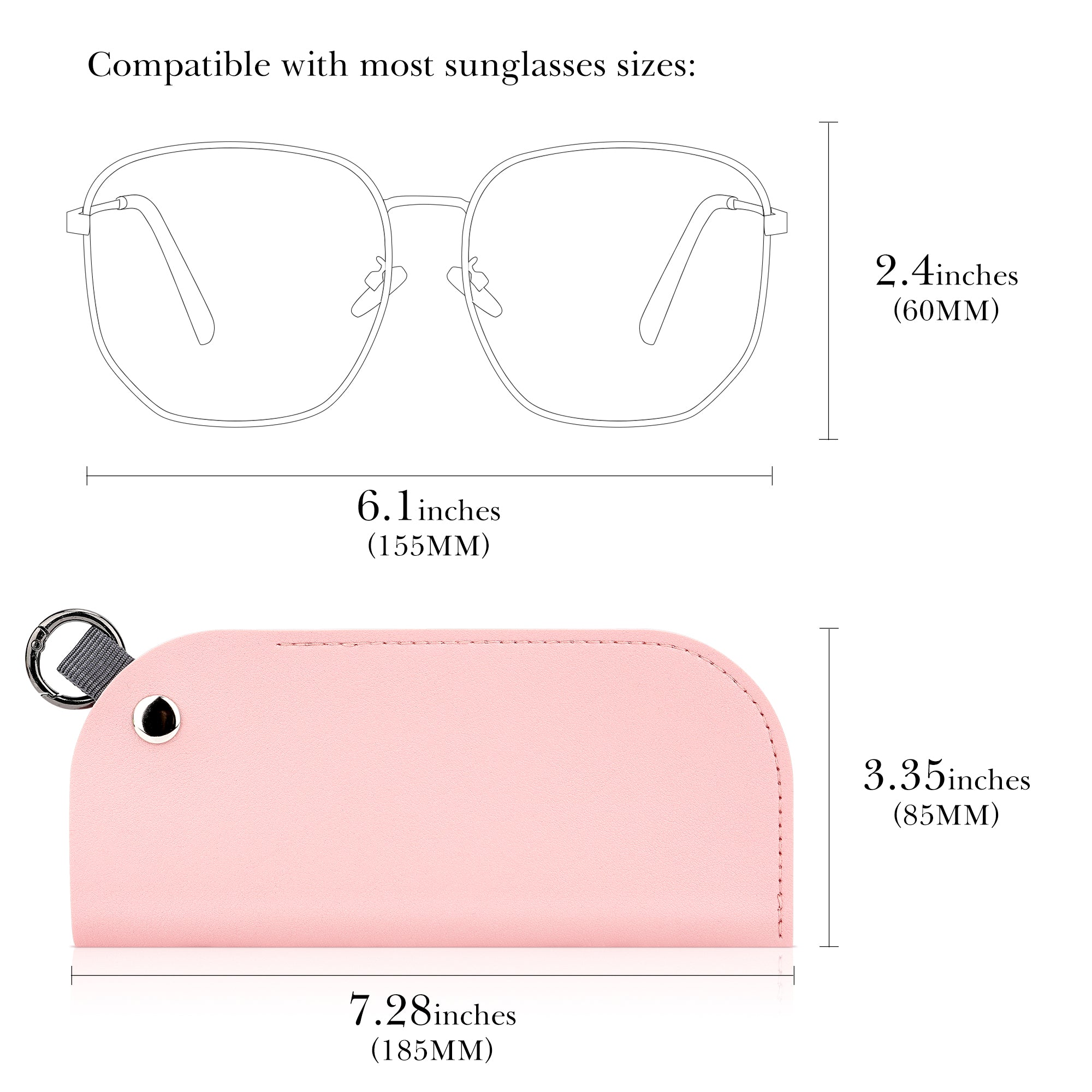 Extra Large Sunglasses Pouch Case with Hook Ring, Vegan Leather Oversized Sun Glasses Organizer Soft Bag Compatible with Gucci GG0981S GG0908S GG1223S GG1370S Versace VE2255 (XXL, Pink)