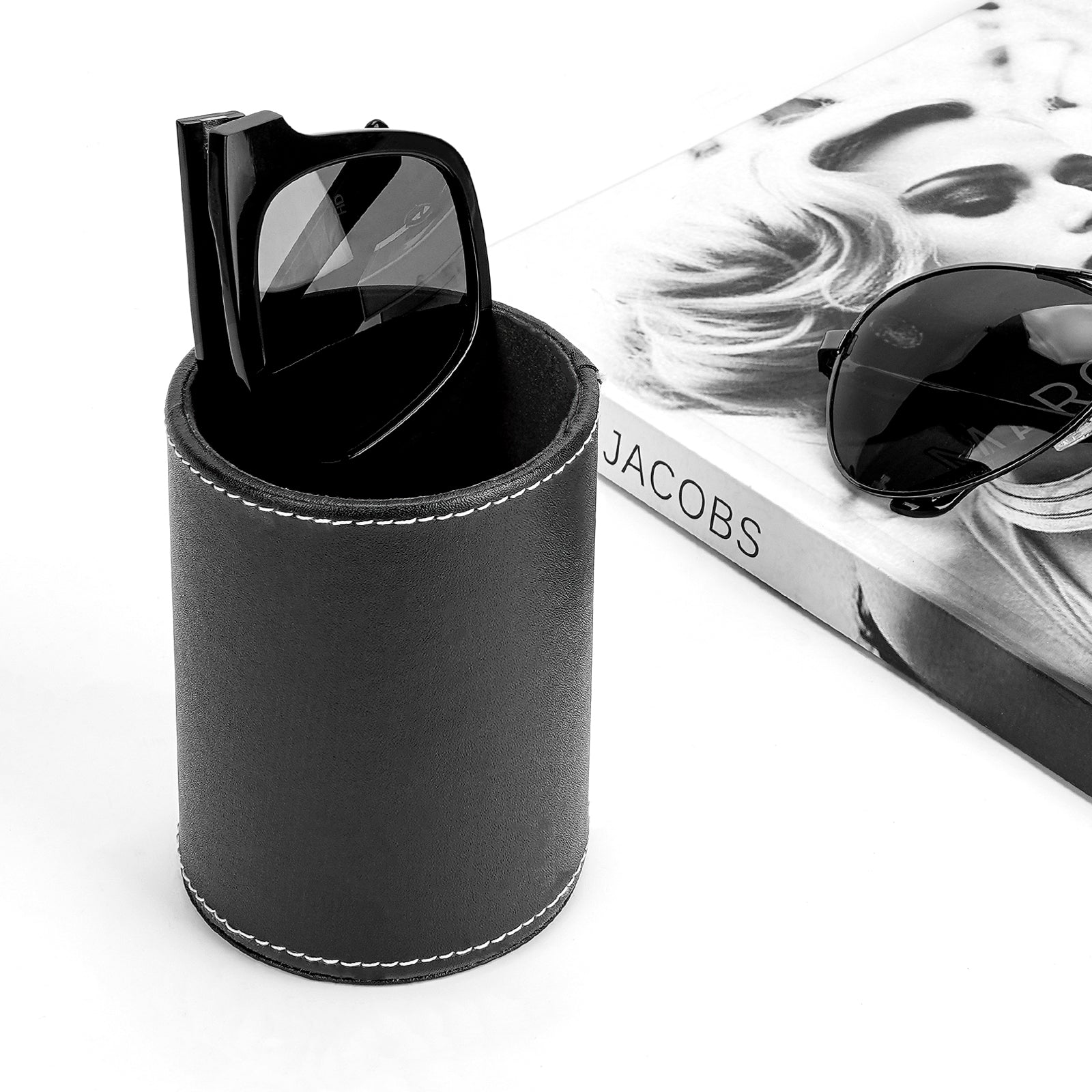 Glasses Desk Holder Stand for Reading Eyeglasses, Vegan Leather Glasses Holder for Nightstand, Glasses Storage Compatible with GUCCI GG1500OK GG1606OK GG1470OJ (XXL, Black)