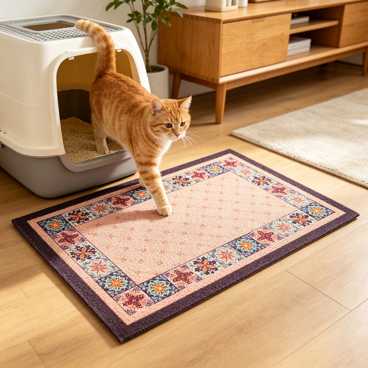 Decorative Cat Litter Mat 19.7 x 31.5 Inches, Traps Scattered Litter, Non-Slip PVC Backing, Easy-to-Clean Floor Protector, Indoor Cat Flooring Accessory