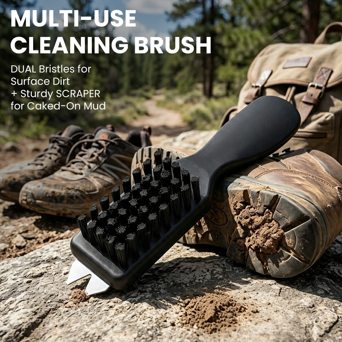 Linkidea Shoe Cleaning Brush Set of 2 with Built-in Dirt Scraper, Stiff Bristle Shoe Brush with Ergonomic Handle, Multi-Purpose Cleaning Brush for Sneakers, Boots, Leather and Household Use