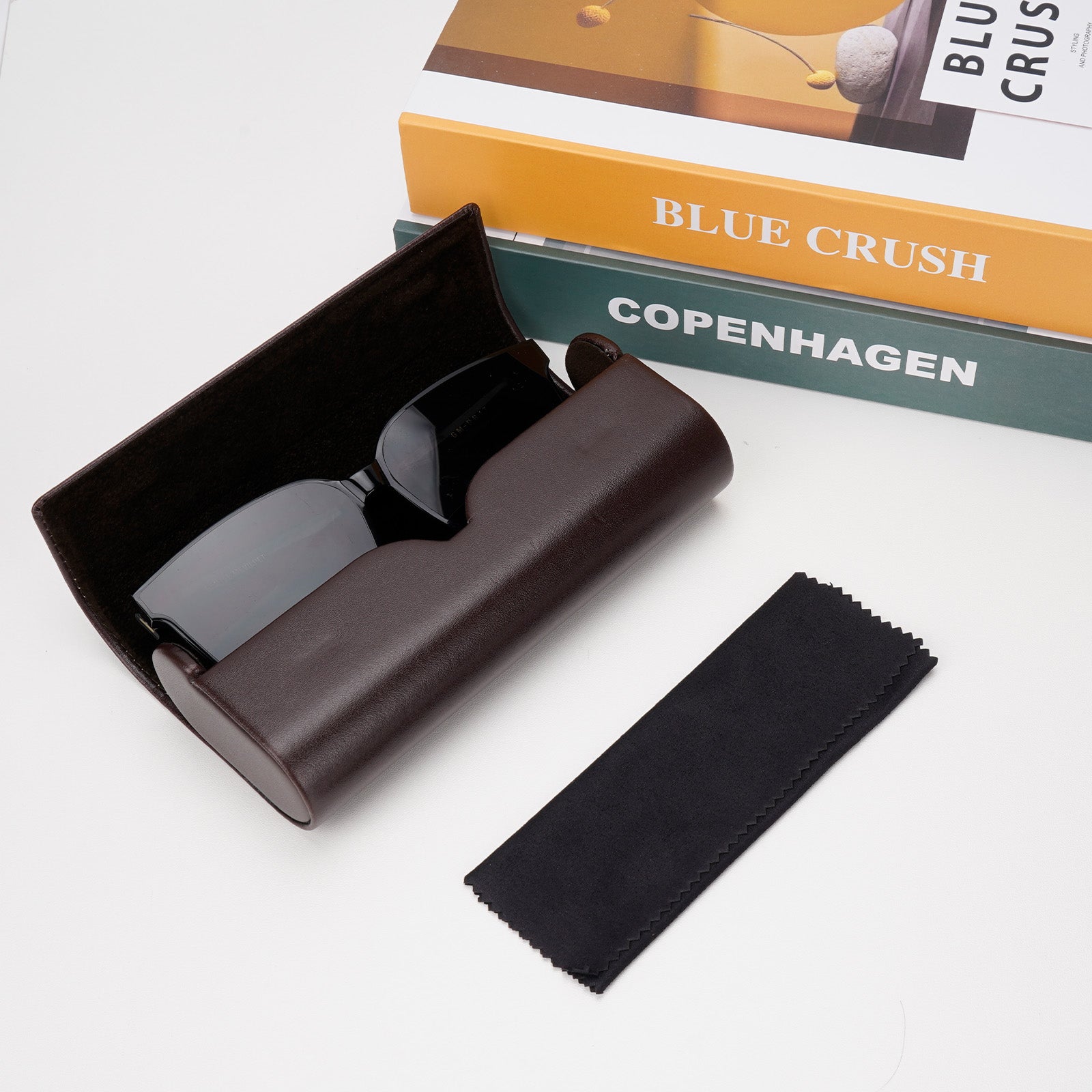 Extra Large Hard Shell Sunglasses Case with Soft Lid, Vegan Leather Sun Glasses Storage Bag Pouch Organizer Compatible with Gucci GG1422S GG1440S Persol PO3328S (XL, Coffee)