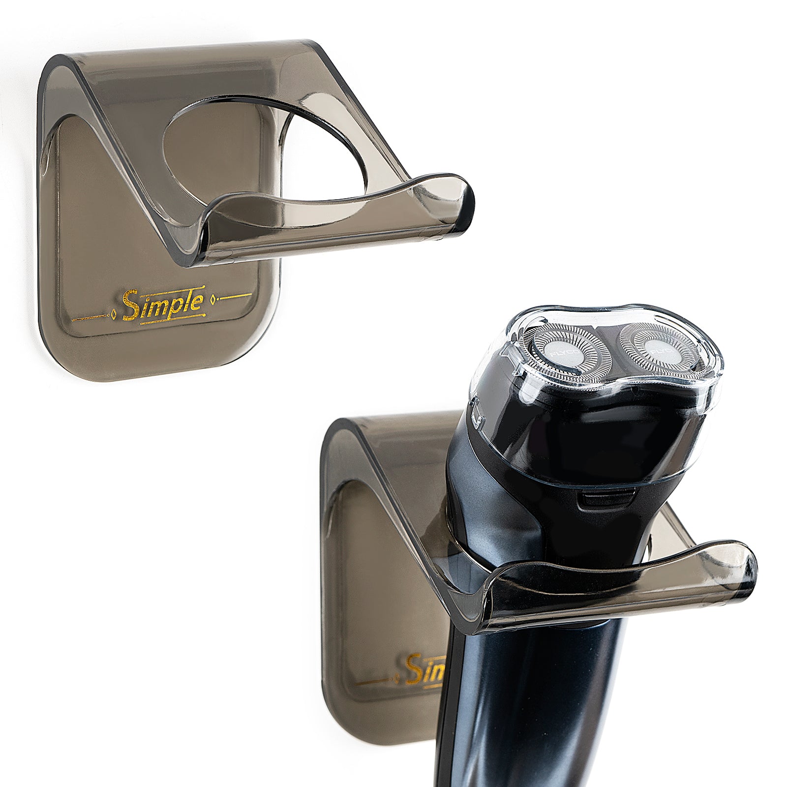 Linkidea 2 Pack Plastic Electric Razor Holder for Wall Mount, Self Adhesive Shaver Stand, Bathroom Storage Organizer, Compatible with Philips Norelco Shaver 2400 (Black)