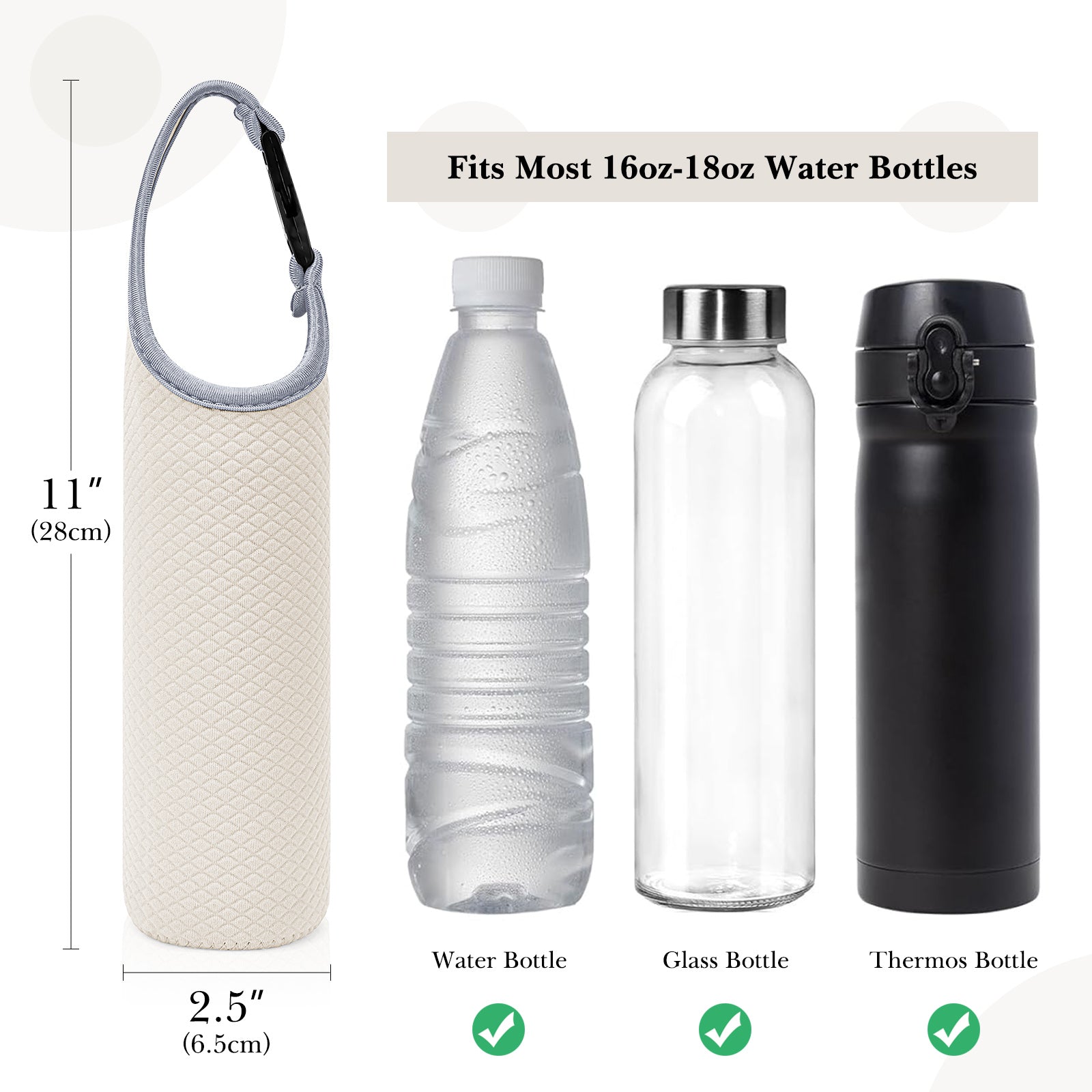 Linkidea Plastic Bottled Water Sleeve with Carry Strap Compatible with 16.9/20 Fl Oz Lifewtr, Smartwater, Portable Disposable Water Bottle Cover Holder for Outdoor, Off White