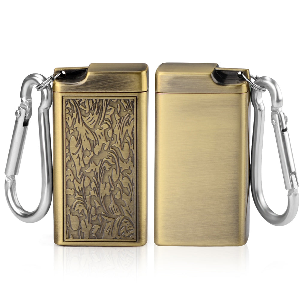 Linkidea 2 Pack Metal Ashtray with Lid, Small Outdoor Portable Cigarettes Cigars Ashtray for Travelling, Camping, Picnic, Indoor Auto, Home, Sand, Car, Patio (Gold)