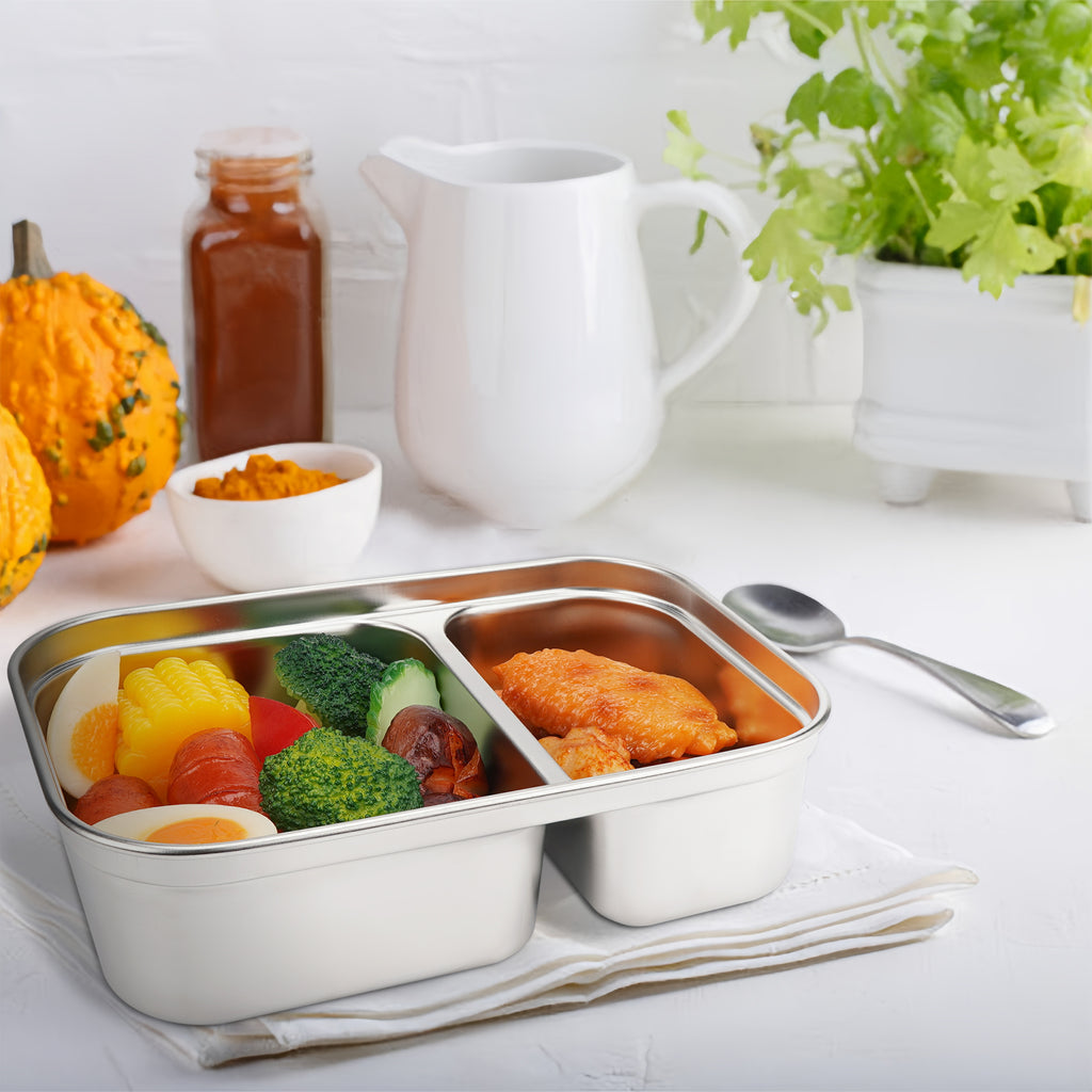 Linkidea 1.5L Stainless Steel Electric Lunch Box Replacement Inner Container / Insert, Compatible with SOHIDA, 8.7 inch Removable 2 Compartment Food Tray (Silver)