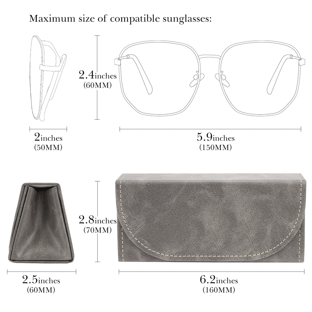 Extra Large Sunglasses Pouch Case, Grey Vegan Leather Eyewear Organizer Soft Bag Compatible with Rayban RB4401D/RBS0101S/RB8097/RB8089/RB4098