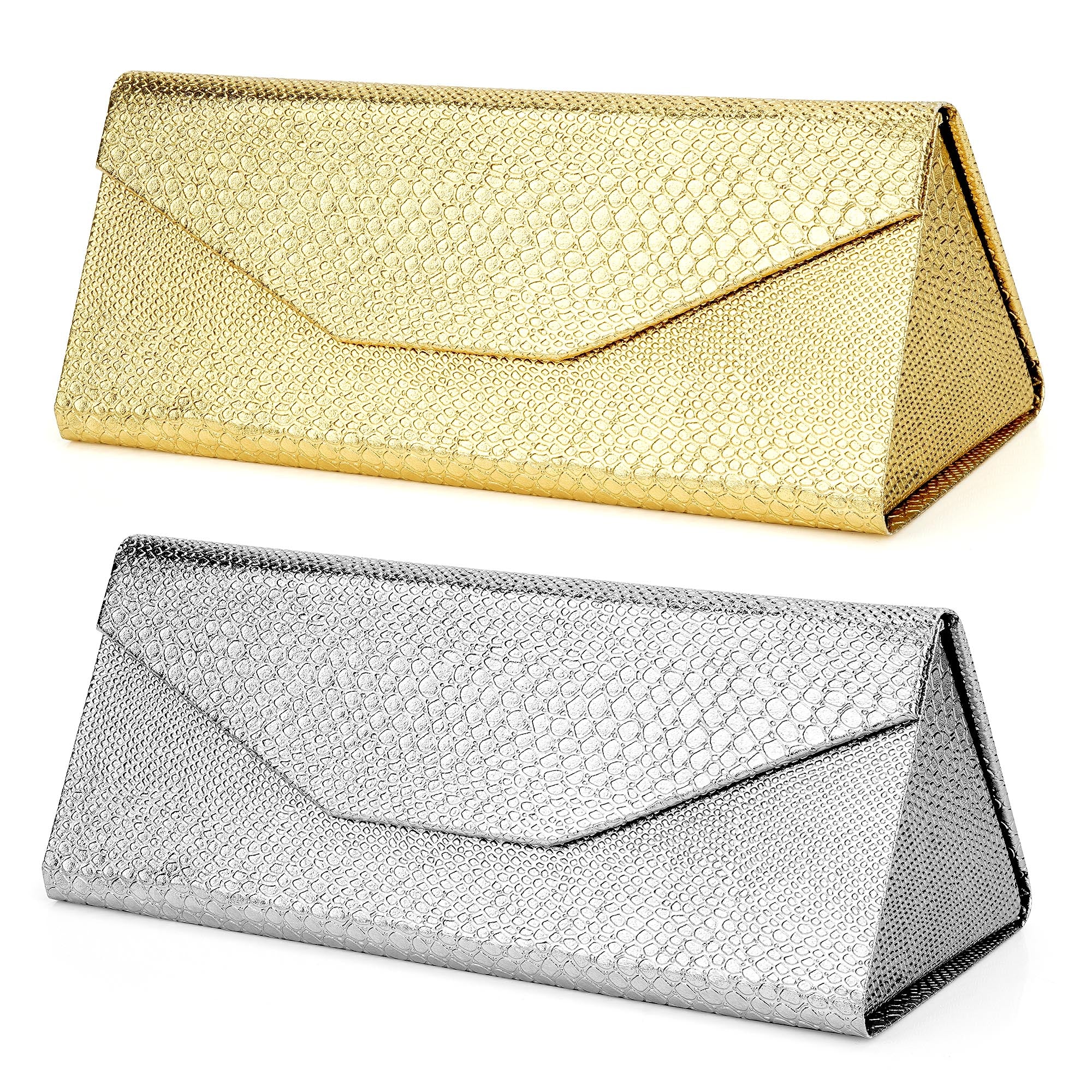 Extra Large Hard Shell Sunglasses Case, 2 Pack Gold & Silver Metal Eyewear Storage Bag Organizer Compatible with Rayban RB8089 RB4098 RB3825 RB4376 RB4191