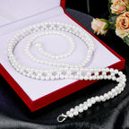 Plus Size Chain Belt for Women, White Pearl Fashion Belly Waist Chains, Stretchable Extra Long Body Chain, 59 Inch Adjustable Chunky Body Accessory (XXL, White)