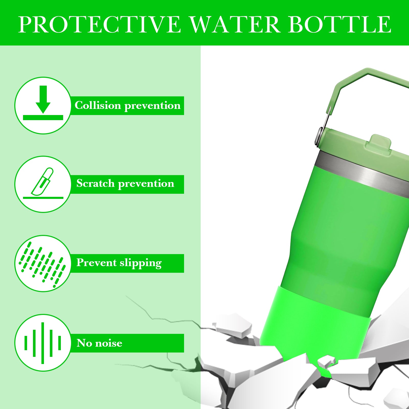 Linkidea 2 Pack Water Bottle Boot Compatible with Stanley Quencher H2.0 20oz/30oz/40oz, IceFlow Flip 20oz/30oz, Silicone Water Bottle Bottom Sleeve Cover Bumper Protector (Neon Green)