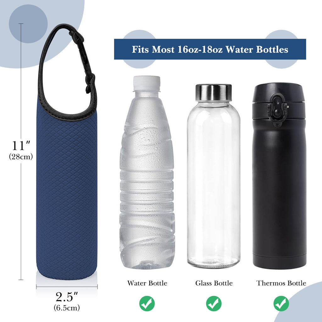 Linkidea Plastic Bottled Water Sleeve with Carry Strap Compatible with 16.9/20 Fl Oz Lifewtr, Smartwater, Portable Disposable Water Bottle Cover Holder for Outdoor, Navy Blue