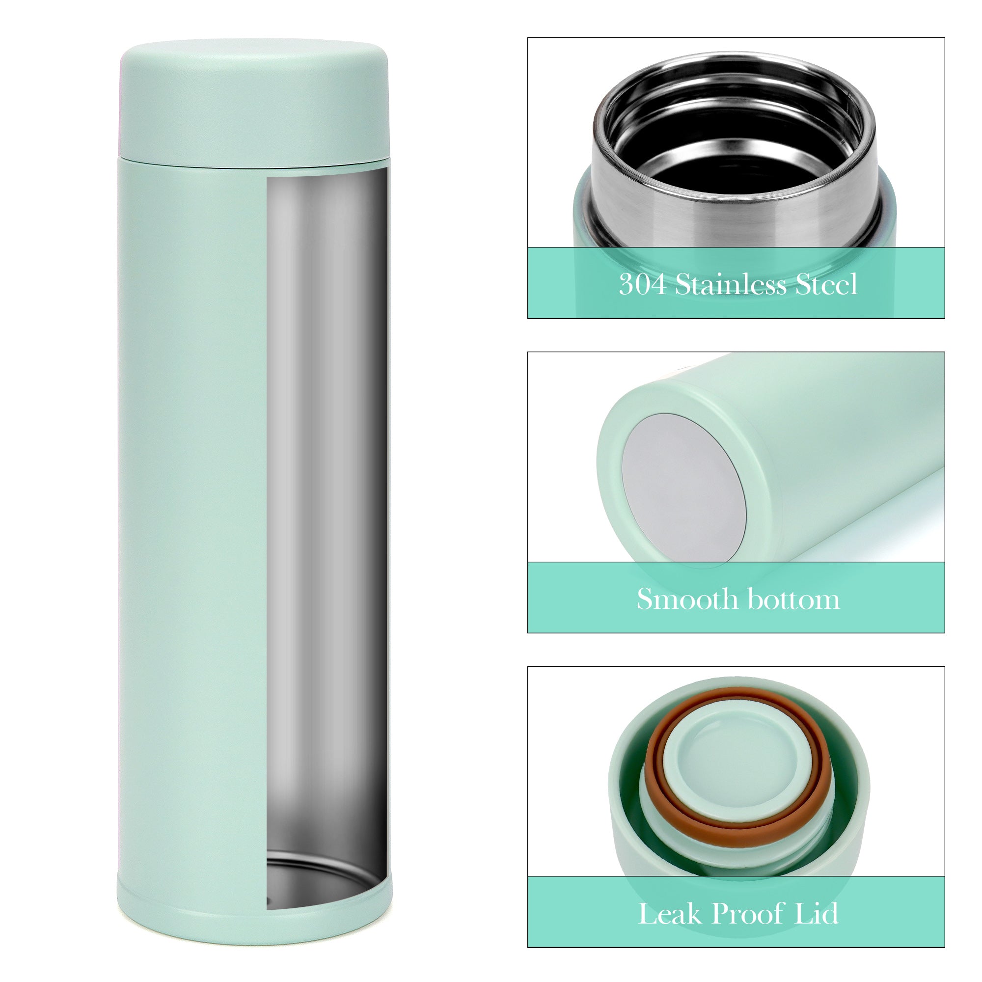 Linkidea 5oz (150ml) Mini Water Bottle, Small Vacuum Insulated Stainless Steel Water bottle for Hot & Cold Drinks, Thermo Flask Fit Handbag, Purse and Pocket (Light Green)