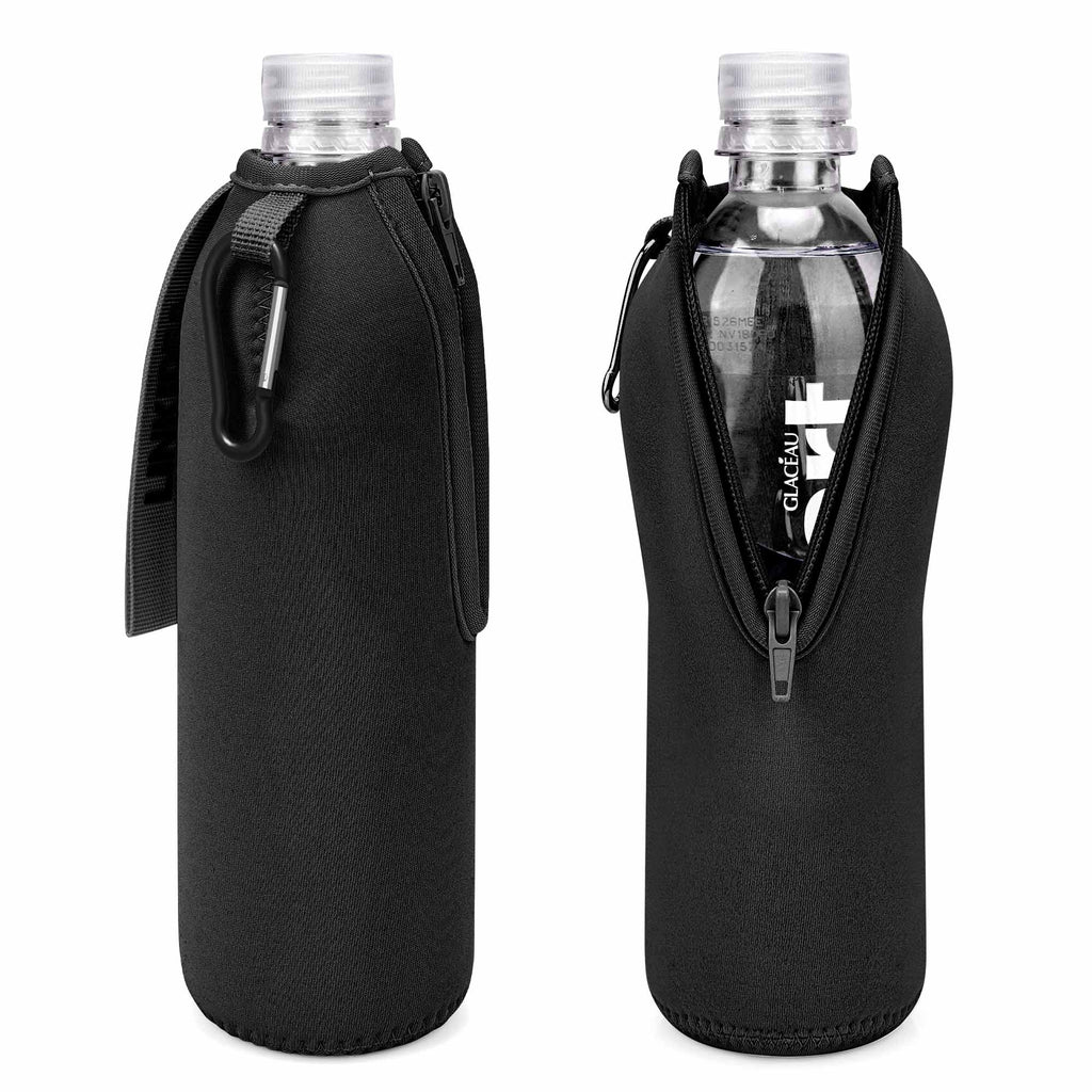 Linkidea 2 Pack Disposable Water Bottle Sleeve Compatible with Smartwater 16.9/20 Fl Oz, Evian 16.9 Fl Oz, Insulated Neoprene Bottled Water Cover Holder with Lockable Zipper, Black