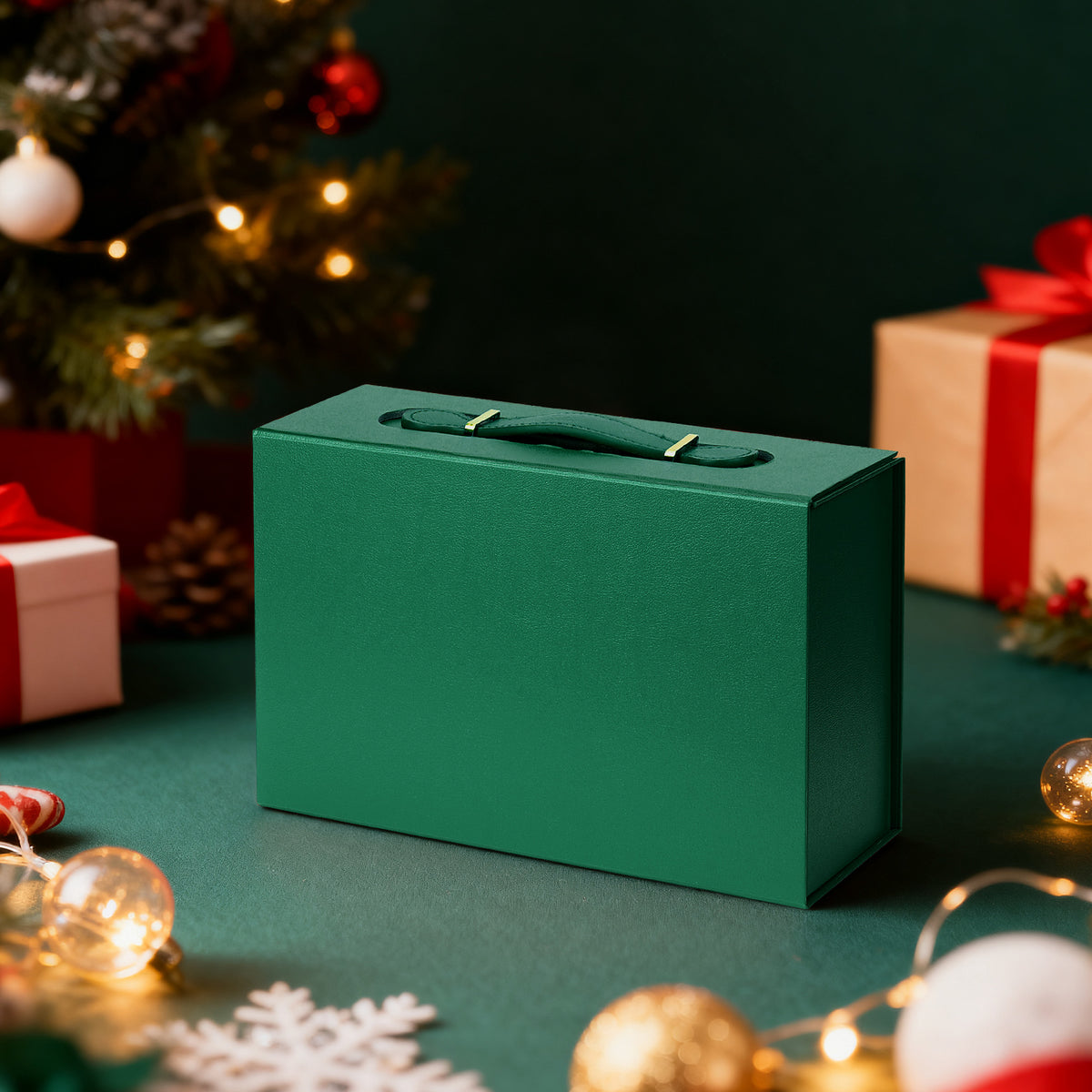 Linkidea Quick Assemble Magnetic Gift Box, Foldable Rigid Gift Box with Shredded Paper Filler, Gift Packaging for Over-Ear Headphones & Electronics (Green)