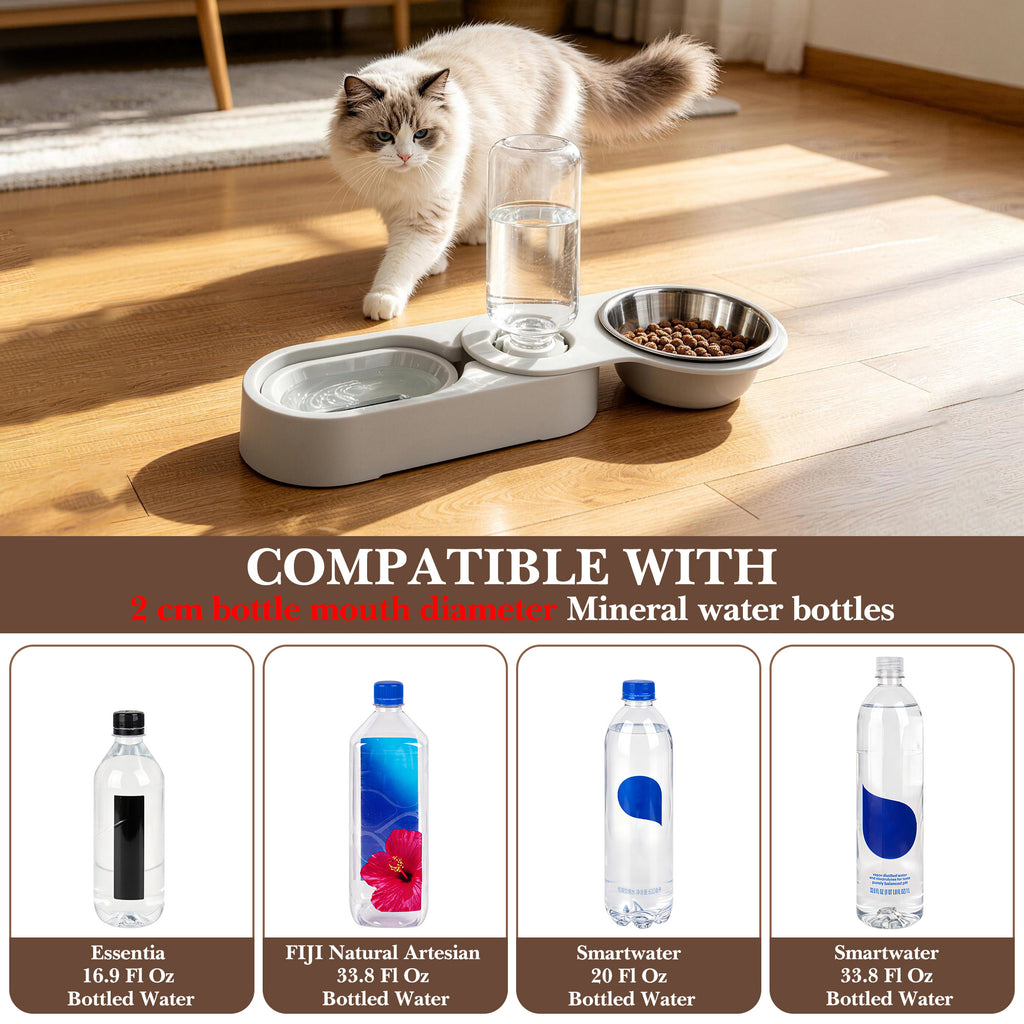 Gravity Water Dispenser for Cats, Pet Drinking Bowl Compatible with Mineral Water Bottles, Automatic Refill Water Feeder, Cat Hydration Station