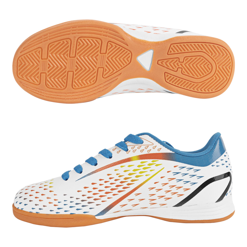 Linkidea Kids Indoor Soccer Shoes, Rubber Outsole Soccer Boots, Futsal Training Soccer Cleats for Boys and Girls (White)
