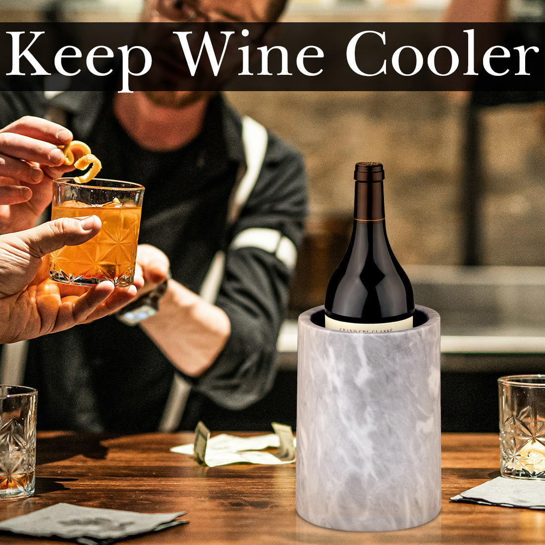 Linkidea Natural Marble Wine Cooler, Elegant Wine Insulation Bucket for Bottles, Gift for Wine Enthusiasts, Ideal for Gatherings and Events (White)