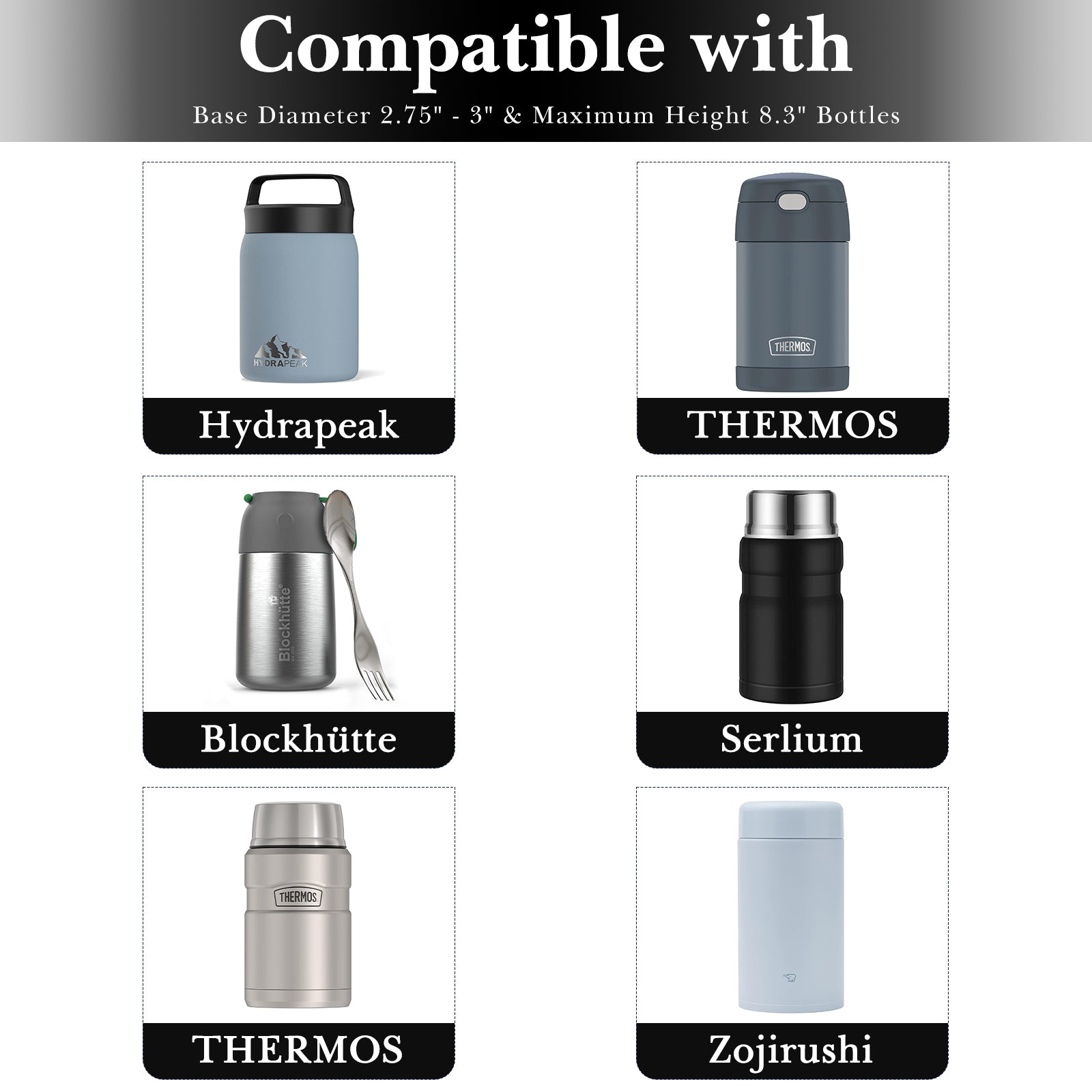 Linkidea Thermal Jar Holder, Insulated Lunch Bag with Shoulder Strap, Suitable for Office Work, Outdoor Picnics, Compatible with 24 oz THERMOS, Serlium, Bidakid, Blockhutte (Black)