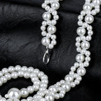 Plus Size Chain Belt for Women, White Pearl Stretchable Extra Long Body Chain, 41 Inch Max Flexible Adjustment Fashion Jewelry Accessory