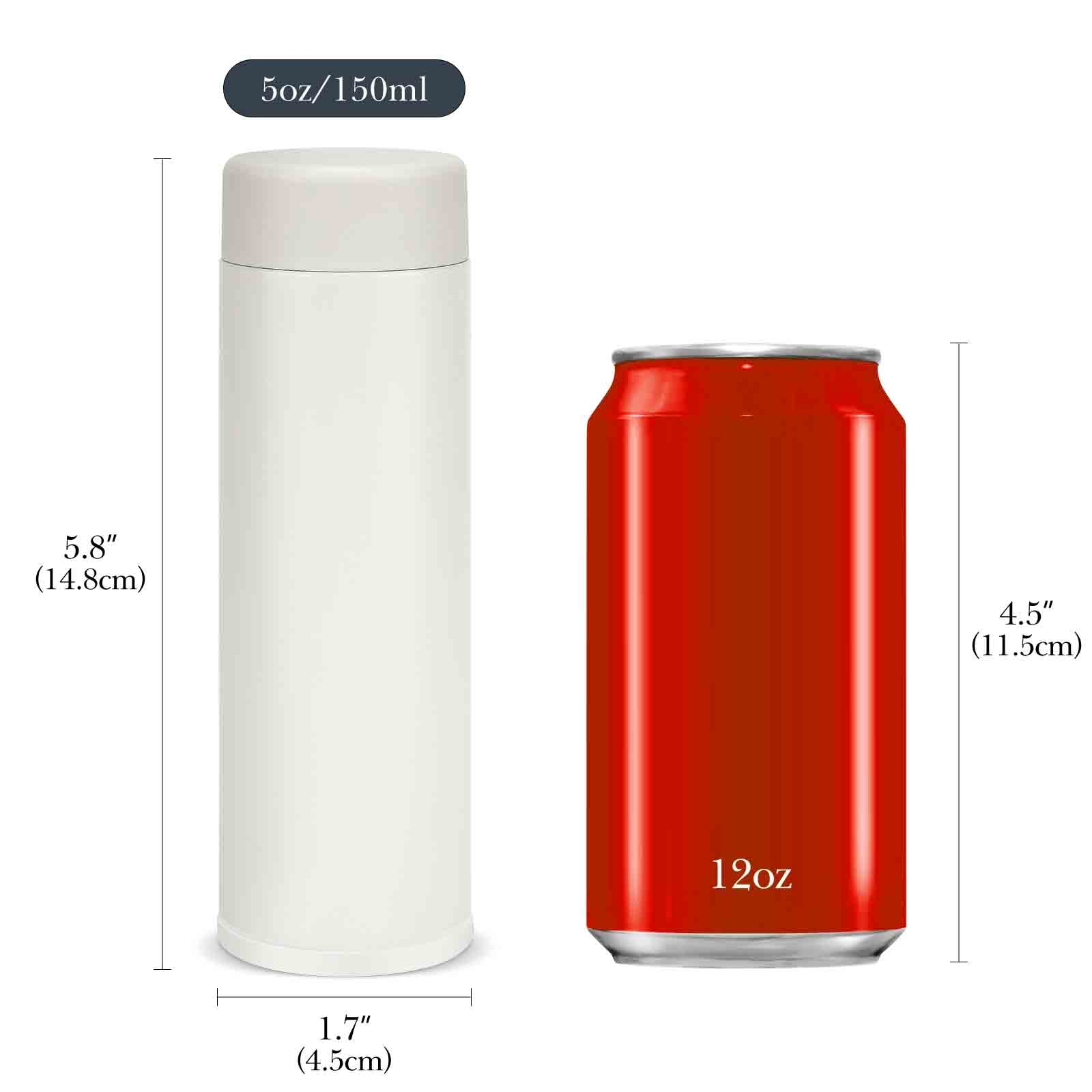 Linkidea 5oz (150ml) Mini Water Bottle, Small Vacuum Insulated Stainless Steel Water bottle for Hot & Cold Drinks, Thermo Flask Fit Handbag, Purse and Pocket (Creamy White)