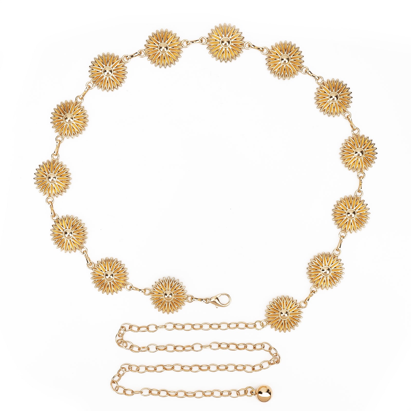 Plus Size Chain Belt for Women, Metal Chain Belt Belly Waist Chains, 59 Inch Adjustable Chunky Body Fashion Waist Jewelry Accessory (Gold, Daisy Style)