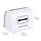 Linkidea 4 Pack Safety Razor Blade Bank, Tin-Plated Metal Blade Disposal Container for Used Double Edge Blades, Recyclable Storage for Bathroom & Travel (White)