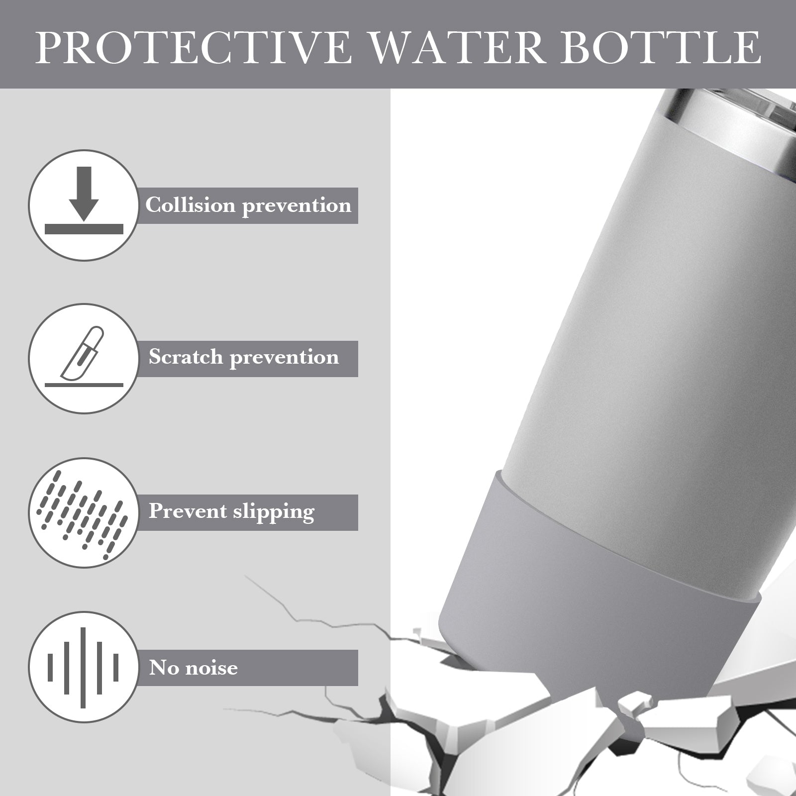 Linkidea Water Bottle Boot Compatible with YETI Rambler Travel Mug 20oz/30oz, Tumbler 20oz/30oz, Silicone Anti-Slip Water Bottle Bottom Sleeve Cover Protector (Grey / 2 Pack)